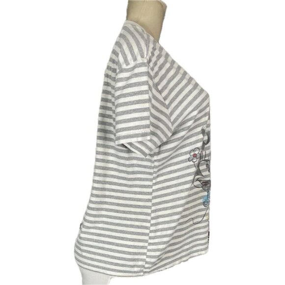 Disney XL Gray Striped Mickey/Minnie Mouse Glitter Graphic Short Sleeve T-Shirt - Picture 4 of 6